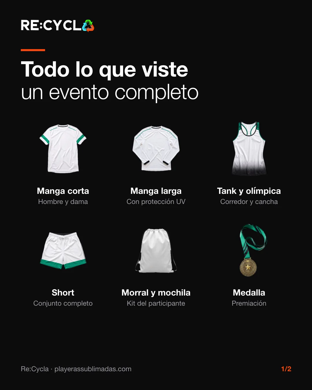 Kit del corredor personalizado: playera manga corta, manga larga, tank, short, morral y medalla