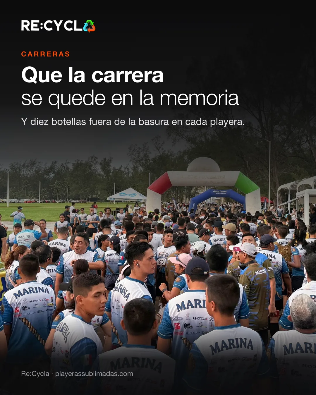 Corredores con playeras sublimadas en la salida de una carrera