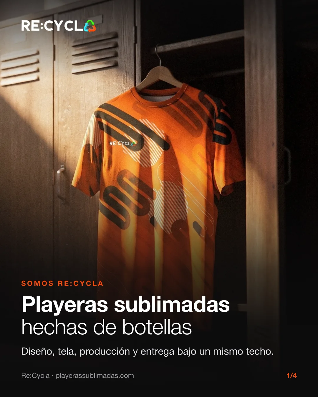 Playera sublimada de Re:Cycla hecha con botellas recicladas