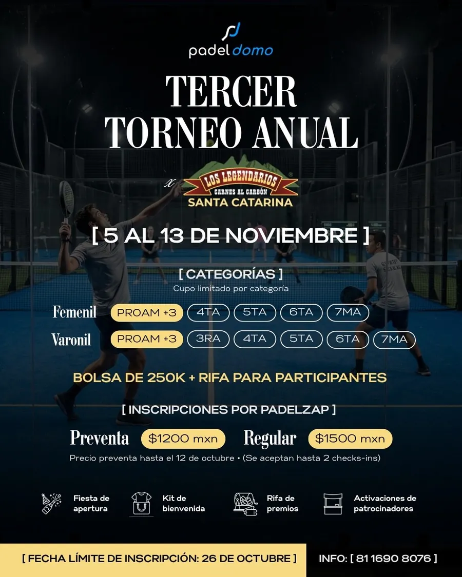 Convocatoria de Tercer Torneo Anual Padel Domo